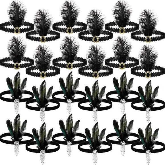 24 Pieces Black Feather Flapper Headbands 1920s Costume Accessory main image 6